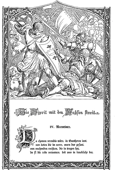 4. Abenteuer: Wie Siegfried mit den Sachsen stritt | Zeichnung: J.Hbner | Holzschnitt: F. Unzelmann